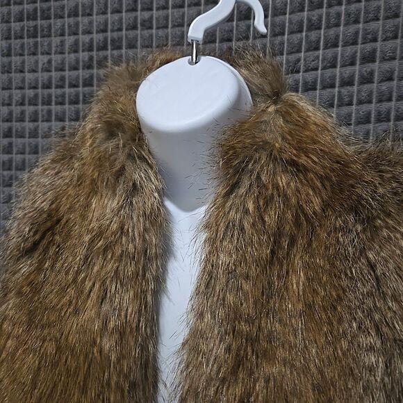 Brown Faux Fur Open Vest SzMed Vince Camuto Y2K Soft Baddie Boho Chic Glam Rock - Picture 4 of 14